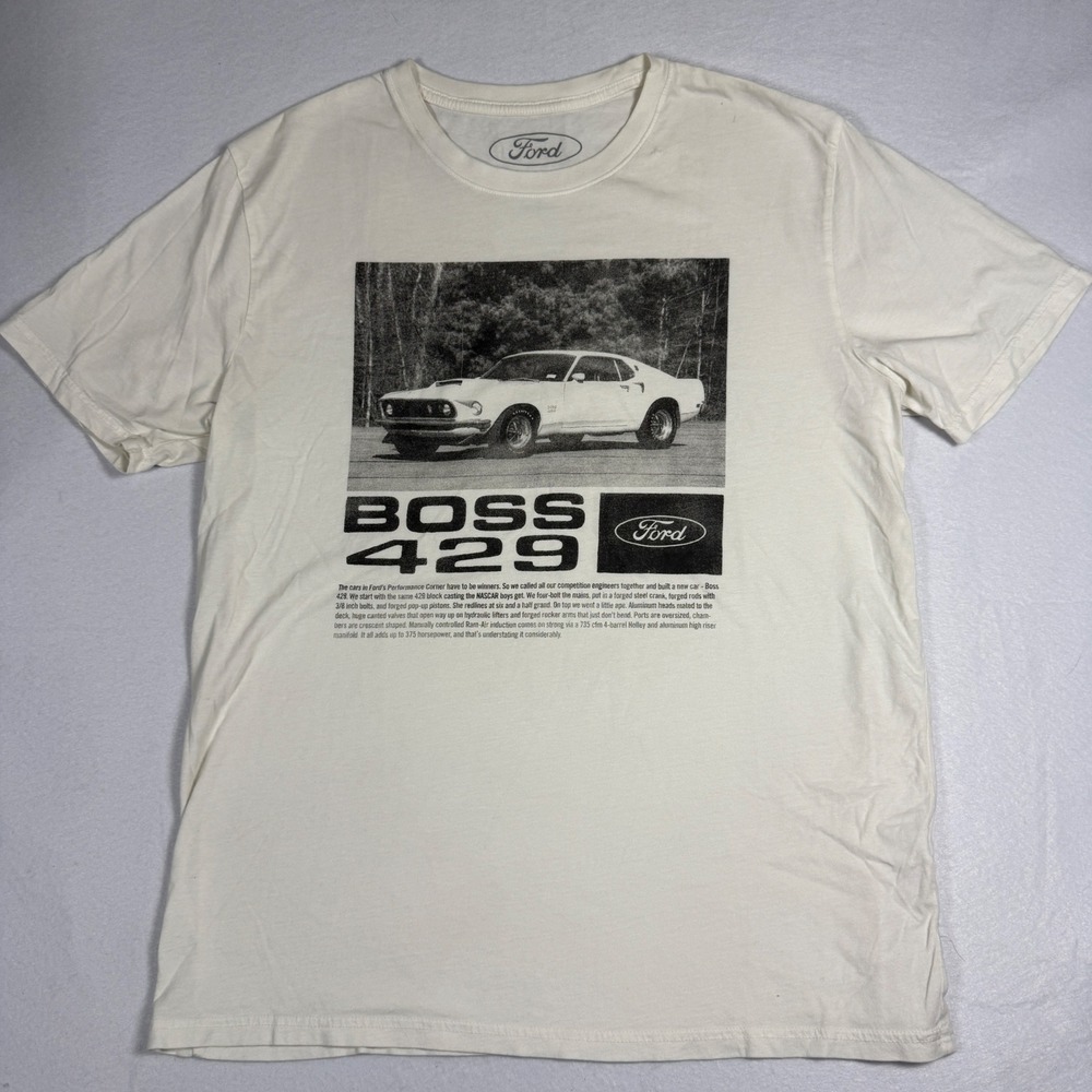 Ford Boss 429 Mustang Tee Mens Large Cream Off White Shirt Lucky Jeans Collab